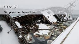  Presentation with environmental pollution - Amazing theme having old-fishing-ship-sank backdrop and a light gray colored foreground