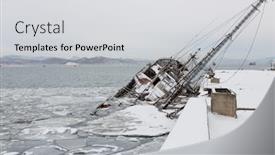  Presentation with environmental pollution - Cool new PPT theme with old-fishing-vessel-sank backdrop and a light gray colored foreground