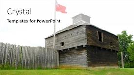  Presentation with western - Amazing PPT theme having colonial united states - old fort western blockhouse backdrop and a white colored foreground