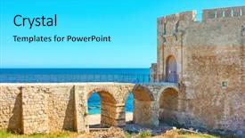  Presentation with sea - Presentation design consisting of old fortress by the sea background and a light gray colored foreground