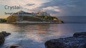  Presentation with old - Theme with old-fortress-of-corfu-town background and a light blue colored foreground