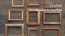  Presentation with wall - Audience pleasing PPT layouts consisting of old-frames-on-wooden-wall backdrop and a violet colored foreground