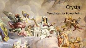  Presentation with medieval church - Slide deck featuring old fresco in a medieval background and a coral colored foreground