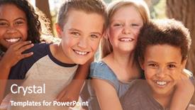  Presentation with phd for children - PPT layouts featuring old games - portrait of children with friends background and a coral colored foreground