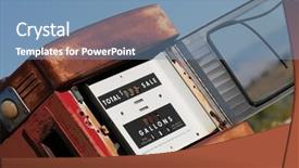  Presentation with gas pump - PPT theme having old gas pump closeup rural background and a teal colored foreground