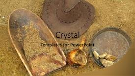  Presentation with equipment - PPT theme consisting of old gold panning equipment background and a coral colored foreground
