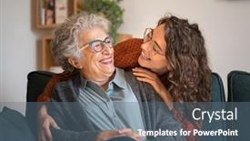  Presentation with grandma - Audience pleasing slides consisting of old-grandmother-and-adult-granddaughter backdrop and a ocean colored foreground