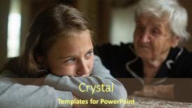  Presentation with generations - Colorful presentation theme enhanced with old granny comforting a crying little granddaughter family and generations backdrop and a tawny brown colored foreground