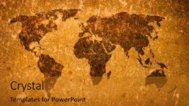  Presentation with old map - PPT theme with old grunge world map background and a gold colored foreground