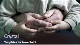  Presentation with trophy award hand holding - PPT theme consisting of old hand holding and young background and a dark gray colored foreground