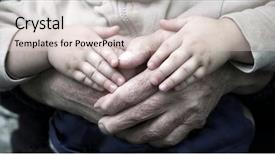  Presentation with hand holding pencil - Colorful presentation design enhanced with old hand holding and young backdrop and a  colored foreground