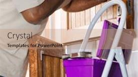  Presentation with handyman - PPT theme with old-handyman-changing-the-lock background and a coral colored foreground