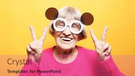  Presentation with old - Presentation theme enhanced with old-happy-woman-wearing background and a coral colored foreground