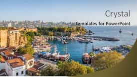  Presentation with port - Presentation theme featuring old-harbour-in-antalya-turkey background and a light blue colored foreground