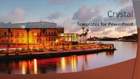  Presentation with spanish - Beautiful slide deck featuring old-havana-at-sunset backdrop and a light blue colored foreground