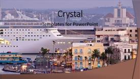  Presentation with old ship - Beautiful PPT theme featuring old havana at sunset with a view of historic buildings and a modern cruise ship docked at the bay backdrop and a light blue colored foreground