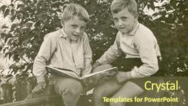  Presentation with history book - Theme having old history - vintage photo of brothers reading background and a violet colored foreground