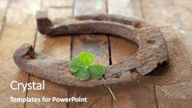  Presentation with old butcher shop - Slide deck having old horse shoe with clover background and a tawny brown colored foreground