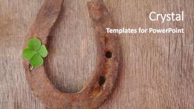  Presentation with clover - Amazing PPT layouts having old horse shoe with clover backdrop and a coral colored foreground