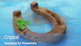  Presentation with clover - Slides with old horse shoe with clover background and a teal colored foreground
