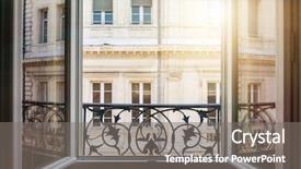 Presentation with house window - Slide deck enhanced with old house - view of european building background and a gray colored foreground