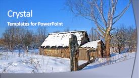  Presentation with old house - PPT theme featuring old-house-in-village background and a teal colored foreground