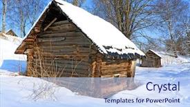  Presentation with old house - Cool new PPT theme with old-house-in-village backdrop and a sky blue colored foreground