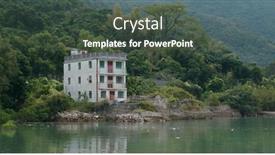  Presentation with old house - Audience pleasing presentation design consisting of old-house-on-island-beside backdrop and a dark gray colored foreground