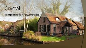  Presentation with house roof and roofing business - Slide deck consisting of old house with thatched roof in giethoorn netherlands background and a mint green colored foreground