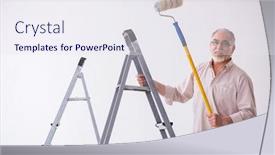  Presentation with renovation - Slide set with old-husband-contractor-in-home background and a sky blue colored foreground