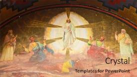  Presentation with disciples - Slides having old icon of jesus background and a coral colored foreground