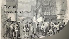  Presentation with sword - PPT theme having old illustration of a medieval sword eater created by brion published on l'illustration journal universel paris 1857 background and a light gray colored foreground