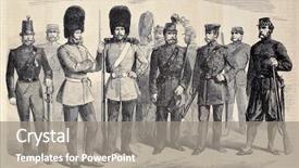  Presentation with ancient british history - Slide deck consisting of old illustration of british riflemen background and a gray colored foreground