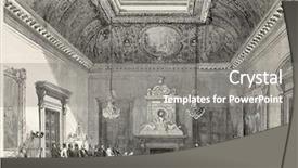  Presentation with conference table - Audience pleasing PPT theme consisting of old illustration of conference hall backdrop and a gray colored foreground
