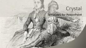  Presentation with traditional - Beautiful presentation featuring old illustration of icelandic women traditional dressing created by girardet published on l'illustration journal universel paris 1857 backdrop and a light gray colored foreground