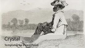  Presentation with old man - Amazing slide deck having old illustration of man watching backdrop and a  colored foreground