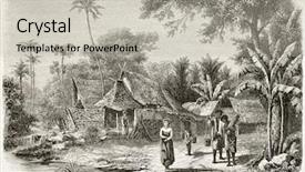  Presentation with painting old - Audience pleasing slides consisting of old illustration of natives village backdrop and a light gray colored foreground