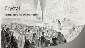  Presentation with rewarding - Slide set with old illustration of rewarding ceremony of salon of painting and sculpture created by ferat published on l'illustration journal universel paris 1857 background and a light gray colored foreground