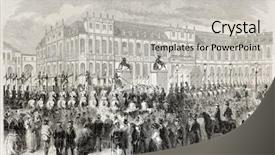  Presentation with journal - Colorful slide set enhanced with old illustration shows napoleon iii arrival at king of wurttember palace in stuttgart created by godefroy-durand published on l'illustration journal universel paris 1857 backdrop and a light gray colored foreground