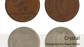  Presentation with irish - Presentation theme with old irish penny coins isolated background and a coral colored foreground