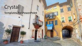  Presentation with street - Slide deck consisting of old italian - small narrow paved street background and a mint green colored foreground