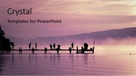  Presentation with old people - PPT theme with old jetty with people doing early sport background and a coral colored foreground