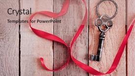  Presentation with key - Slide set with old key and red ribbon background and a coral colored foreground