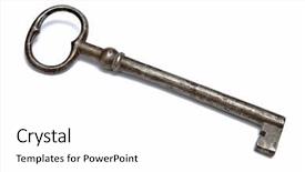  Presentation with key - Presentation design having old key closeup on white background and a white colored foreground