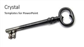  Presentation with key - Presentation theme with old key isolated on white background and a  colored foreground