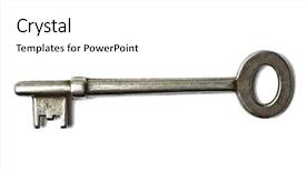  Presentation with key - Slide deck having old key isolated on white background and a white colored foreground