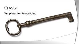  Presentation with skeleton - Slides enhanced with old key isolated on white background and a white colored foreground