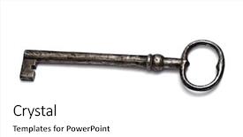  Presentation with key - Colorful presentation enhanced with old key isolated on white backdrop and a white colored foreground