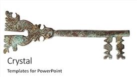  Presentation with skeleton - Colorful presentation theme enhanced with old key isolated on white backdrop and a white colored foreground