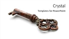  Presentation with key - Cool new presentation theme with old key on white background backdrop and a white colored foreground